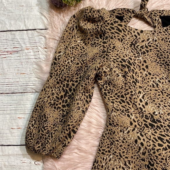 Maeve by Anthropologie Knit Leopard Animal Cut Out Mini Dress sz 0 - Picture 4 of 13